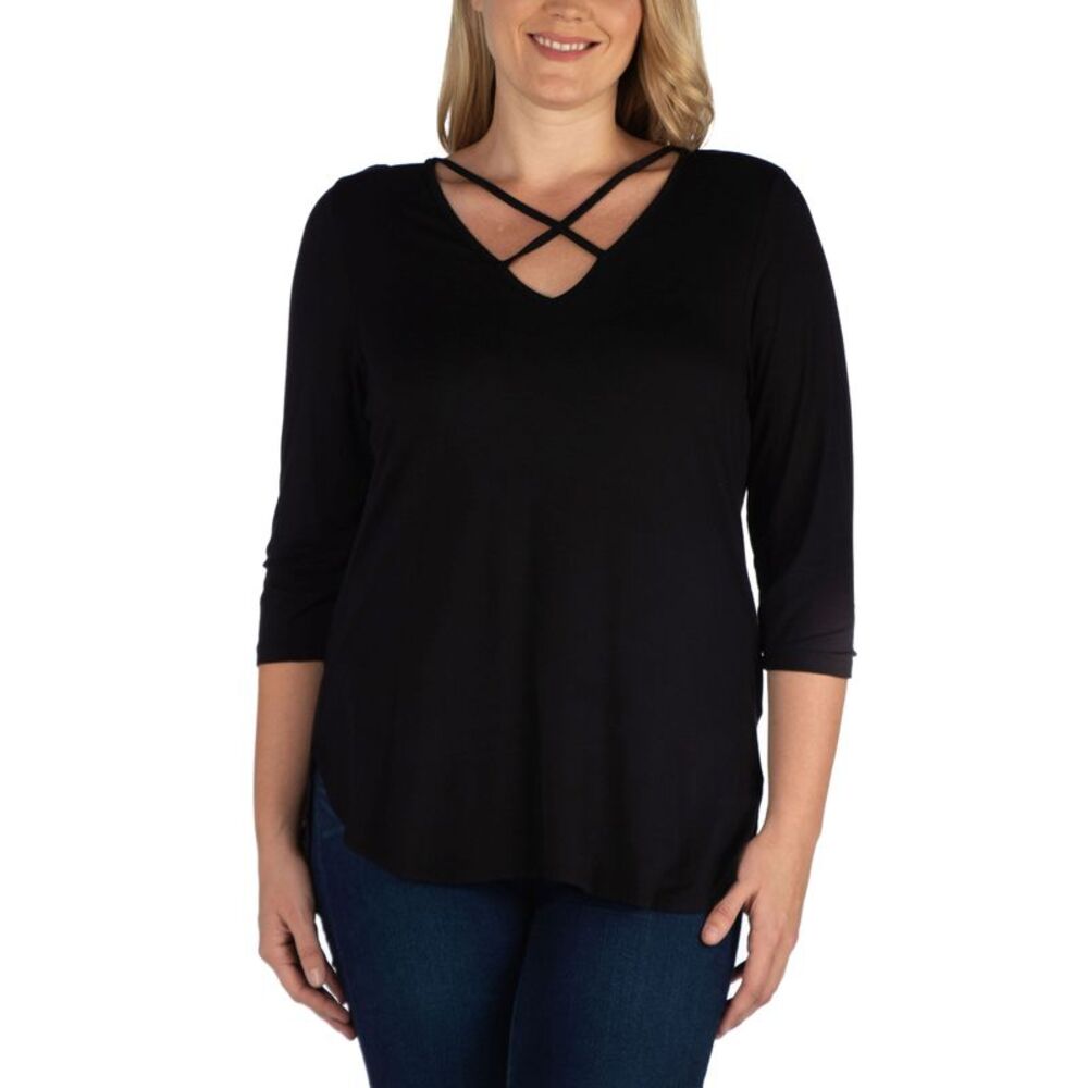24seven Comfort Apparel Women's Plus Size Criss Cross Detail Tunic Top